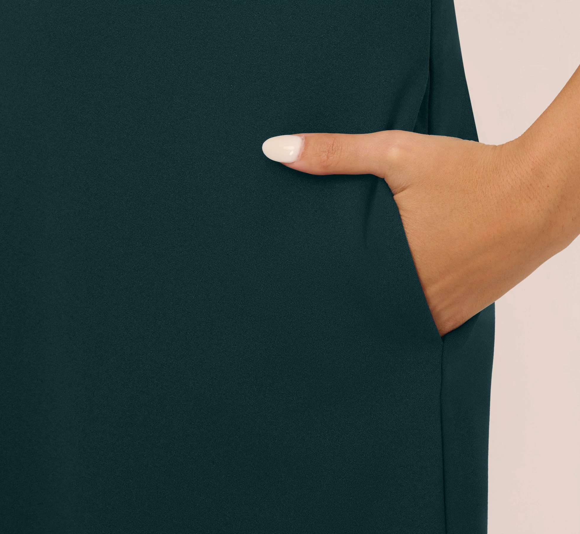 Knit Crepe One Shoulder Dress With Sheer Cutout And Skirt In Forest 5 Knit Crepe One Shoulder Dress With Sheer Cutout And Skirt In Forest - Image 5