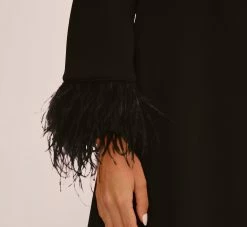 Knit Crepe One Shoulder Long Sleeve Dress With Feather Accents In Black -Adrianna Papell Shop MN1E208446 AA002 Regular Lifestyle
