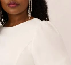 Plus Size Puff Short Sleeve Sheath Dress With Ruffle Accent In Ivory 9 Plus Size Puff Short Sleeve Sheath Dress With Ruffle Accent In Ivory -Adrianna Papell Shop MN1E208448 AA194 Plus Lifestyle