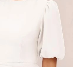 Puff Short Sleeve Sheath Dress With Ruffle Accent In Ivory -Adrianna Papell Shop MN1E208448 AA194 Regular Detail