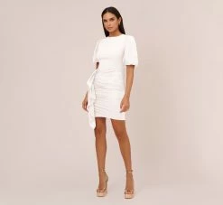 Puff Short Sleeve Sheath Dress With Ruffle Accent In Ivory -Adrianna Papell Shop MN1E208448 AA194 Regular Front