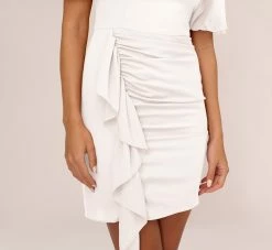 Puff Short Sleeve Sheath Dress With Ruffle Accent In Ivory -Adrianna Papell Shop MN1E208448 AA194 Regular Lifestyle