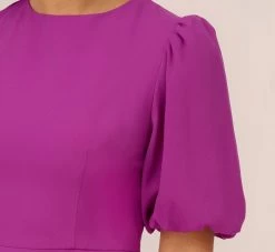 Puff Short Sleeve Sheath Dress With Ruffle Accent In Wild Orchid -Adrianna Papell Shop MN1E208448 AD510 Regular Detail