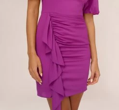 Puff Short Sleeve Sheath Dress With Ruffle Accent In Wild Orchid -Adrianna Papell Shop MN1E208448 AD510 Regular Lifestyle