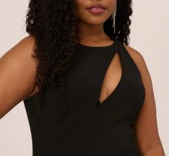 Plus Size Knit Crepe Wide Leg Jumpsuit With Cutout Accent In Black -Adrianna Papell Shop MN1E208527 AA002 Plus Detail