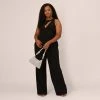 Plus Size Knit Crepe Wide Leg Jumpsuit With Cutout Accent In Black