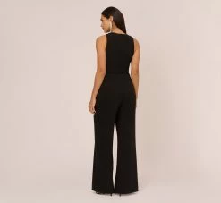Knit Crepe Wide Leg Jumpsuit With Cutout Accent In Black 9 Knit Crepe Wide Leg Jumpsuit With Cutout Accent In Black -Adrianna Papell Shop MN1E208527 AA002 Regular Back