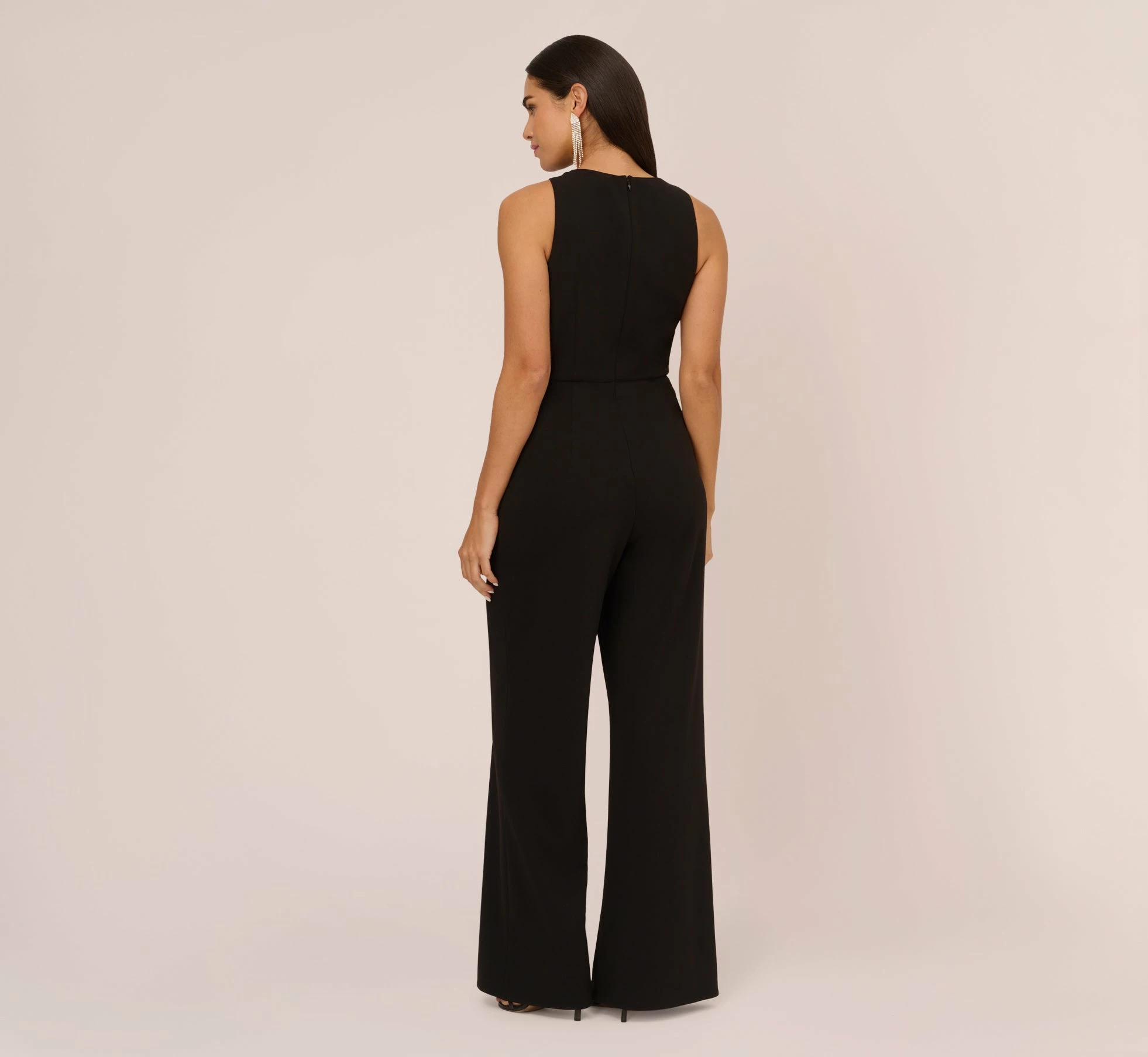 Knit Crepe Wide Leg Jumpsuit With Cutout Accent In Black 4 Knit Crepe Wide Leg Jumpsuit With Cutout Accent In Black - Image 4